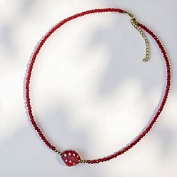 Dark Red Ocean Handmade Lampwork Shell Shape and Rondelle Beaded Necklaces with 201 Stainless Steel End Chains, Golden, Dark Red, 15.75 inch(40cm)