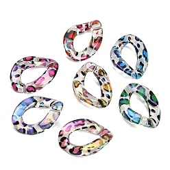 Mixed Color UV Plating Printed Transparent Acrylic Beads, Large Hole Beads, Iridescent, Twist with Leopard Print, Mixed Color, 23x16.5x4.5mm, Hole: 7x13.5mm