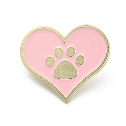 Pink Эмалевые булавки в форме сердца с отпечатком лапы, булавки для лацканов из сплава для одежды рюкзака, розовые, 26.5x30 мм