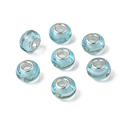 Светло-Голубой Rondelle ручной золотой песок Lampwork европейские крупные шарики отверстия, с латунными сердечниками с серебряным покрытием, Небесно-голубой, 14x9~10 мм, отверстие : 5 мм