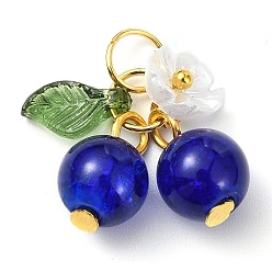 Blueberry Стеклянные подвески, с кольцами из смолы и глодена, черника, 20.5x16.5x8 мм, отверстие : 4 мм