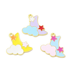 (52) Непрозрачная лаванда Стойки подвески обшивки сплава, с эмалью, без кадмия, без никеля и без свинца, луна с облаками и звездами, золотой свет, разноцветные, 22.5x18.5x1.3 мм, отверстие : 1.8 мм