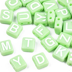 Светло-зеленый Непрозрачные акриловые многожильных ссылки, для изготовления эластичных браслетов, прямоугольник со случайной буквой, светло-зеленый, 8x9x4.5 мм, отверстие : 1.5 мм, Около 1900 шт / 500 г