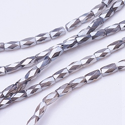 Grau Galvanisieren transparente Glasperlen Stränge, Birnenglanz plattiert, facettiert, Kolumne, Grau, 5x3 mm, Bohrung: 0.5 mm, ca. 100 Stk. / Strang, 19.4 Zoll