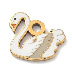 Лебедь 304 нержавеющей стальной эмали подвески, прелести животных, золотые, лебедь, 11.5x12.5x1.5 мм, отверстие : 2 мм