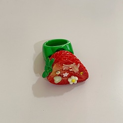 Клубника Акриловые перстни, фрукты, широкая полоса кольца, красные, клубника, 17 мм
