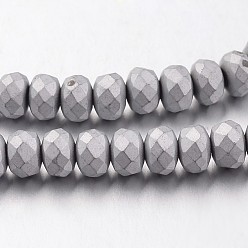 с Покрытием Серебра Гальванизировать немагнитных синтетический гематит нитей бисера, матовые, рондель, со серебряным покрытием, 4x3 мм, отверстие : 1 мм, около 130 шт / нитка, 15.7 дюйм