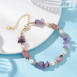 Смешанные камни Браслеты из натуральных бусин из аметиста, родонита, ракушечного жемчуга и жемчужин для женщин, 7-3/4 дюйм (19.8 см)
