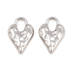 Platinum Alloy Pendants, Hammered Heart Charms, Rack Plating, Cadmium Free & Lead Free, Platinum, 16x10.5x4mm, Hole: 5x3mm