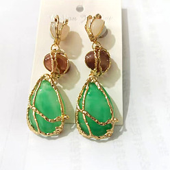 Средний Весенно-Зеленый Сплав смола болтаться серьги, слеза, золотые, средний весенний зеленый, 89 мм