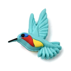 Cyan Cuentas de silicona, cuentas focales, colibrí, con polvo del brillo, cian, 28x31.5x12 mm, agujero: 3 mm
