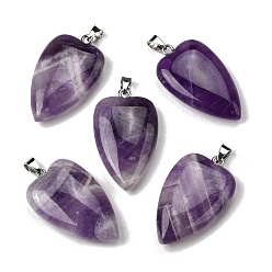 Аметист Подвески из натурального аметиста , подвески-сердечки с 304 защелками из нержавеющей стали, цвет нержавеющей стали, 41~43x25~26x8.5~10 мм, отверстие : 4.5x7.5 мм