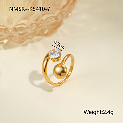 Круглые 304 Открытые кольца-манжеты из нержавеющей стали с инкрустацией прозрачными кубическими циркониями, золотые, круглые, внутренний диаметр: регулируемый