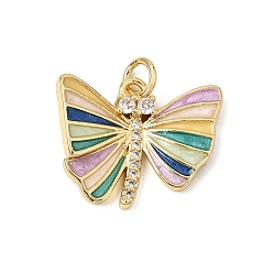 Colorful Brass Micro Pave Clear Cubic Zirconia Pendants, with Enamel, Dragonfly Charms, Rack Plating, Long-Lasting Plated, Cadmium Free & Lead Free, Real 18K Gold Plated, Colorful, 16.5x20x3.5mm, Hole: 3.3mm