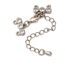 Платина Удлинитель цепи из прозрачного кубического циркония из латуни с микропаве, с цепочкой и застежками, без кадмия, без никеля и без свинца, платина, 80 мм