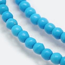 Темно-Голубой Окрашенные синтетическое бирюзовый шарик прядь вокруг, глубокое синее небо, 2 мм, отверстие : 1 мм, около 120 шт / нитка, 15.5 дюйм