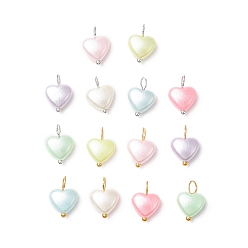 (52) Непрозрачная лаванда Имитация жемчуга акриловыми подвесками, сердце прелести, с латунными штифтами, разноцветные, 13x9x5 мм, отверстие : 3.5 мм
