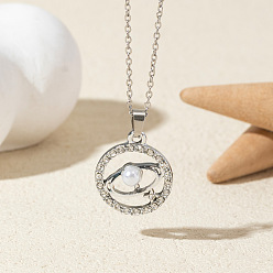 Planet Ожерелья с подвесками из сплава, хрустальных страз и пластиковой имитации жемчуга, платина, белые, планета, 17.72 дюйм (45 см)