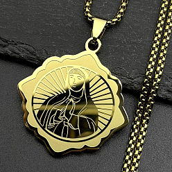 Golden 304 Stainless Steel Religion Virgin Pendant Necklaces for Women, Golden, 23.62 inch(60cm)