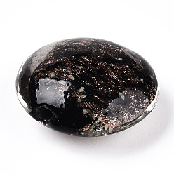 Черный Светящиеся бусины лэмпворк из золота и песка ручной работы, светится в темноте, плоско-круглые, чёрные, 25~26.5x27.5~28.5x12~13 мм, отверстие : 1.2~2.5 мм