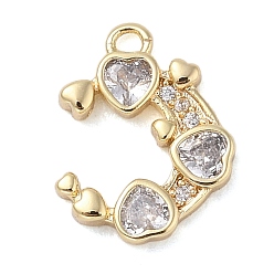 Real 18K Gold Plated Brass with Cubic Zirconia Charms, Heart, Real 18K Gold Plated, 13.5x10.5x2mm, Hole: 1.4mm