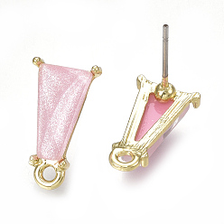 Бледно-Розовый Сплав серьги выводы, с петлей, смола и стальные штифты, трапециевидные, золотой свет, розовый жемчуг, 16x9 мм, отверстия: 1.6 мм, штифты: 0.7 мм