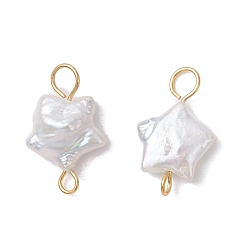 Звезда Подвески-коннекторы из натурального жемчуга Кеши, с 304 двойными петлями из нержавеющей стали, кремово-белые, золотые, звезда, 17.5x11x4~5.5 мм, отверстия : 2 mm и 3.2 мм