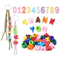 Mixed Color 2Bags Acrylic European Beads, Large Hole Beads, Letter A~Z & Numbers, Mixed Color, 18.5~22x8.5~20.5x12~13.5mm, Hole: 6~6.5mm