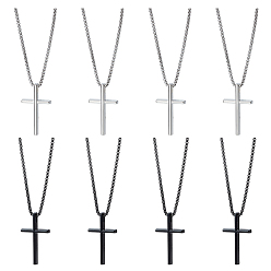 (52) Непрозрачная лаванда 8 шт. 2 цветные подвески в виде креста из сплава 667 цепочки из нержавеющей стали, разноцветные, 23.58~23.90 дюйм (59.9~60.7 см), 4 шт / цвет