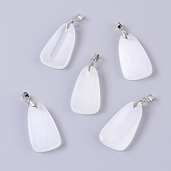 White Natural Calcite Pendants, with Platinum Plated Brass Findings, Teardrop, White, 32~33x17~17.5x4~4.5mm, Hole: 3.5x4mm