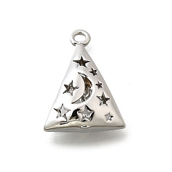 Платинированный Латунные подвески, без кадмия, без никеля и без свинца, полый, треугольник со звездой и луной, Реальная платина, 19.5x15x7.5 мм, отверстие : 1.6 мм