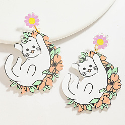 Cat Shape Акриловые болтаться серьги стержня, белые, форма кошки, 71x46 мм