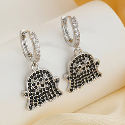 Серебро Модные серьги-кольца с кубическим цирконием из латуни, серебряные, 30x16 мм