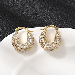 Настоящее золото 18K Латунные плоские круглые серьги-кольца с микропаве из прозрачных кубических цирконий, без кадмия и без свинца, стойки покрытие, долговечный, реальный 18 k позолоченный, 19.5x17x6.5 мм