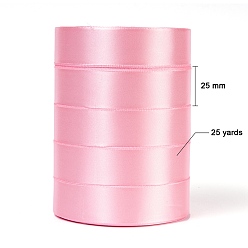 Pink Single Face Satin Ribbon, Polyester Ribbon, Pink, 1 inch(25mm) wide, 25yards/roll(22.86m/roll), 5rolls/group, 125yards/group(114.3m/group)
