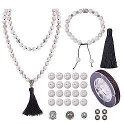 Mixed Color DIY Buddha Necklace Making, with Natural Howlite Round Beads, Alloy Guru Bead Sets, Polyester Tassel Pendant Decorations and Alloy Beads, Mixed Color