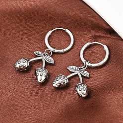 Античный Серебристый & Цвет Нержавеющей Стали 316 серьги-кольца из хирургической нержавеющей стали в форме клубники, старинное серебро и цвет нержавеющей стали, 33x17.5 мм