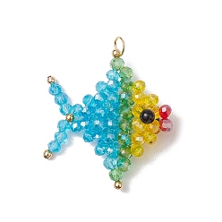 Разноцветный Стеклянные подвески, рыба с 304 открытыми соединительными кольцами из нержавеющей стали, золотой петлей и натуральным черным ониксом, красочный, 41x34x14 мм, отверстие : 4.5 мм