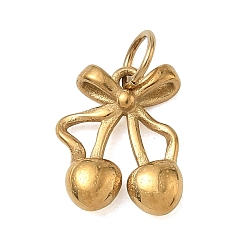 Golden 304 Stainless Steel Charms, Bowknot with Cherry Charms, Golden, 15x13x3.5mm, Hole: 4.5mm