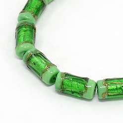 Lime Green Handmade Gold Sand Lampwork Column Beads Strands, Lime Green, 16x8mm, Hole: 1mm, about 20pcs/strand, 13.77 inch