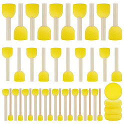 Yellow 40Pcs 4 Styles Paint Sponges Shapes, Sponge Painting Stamper with Wood Handle, with 4Pcs Round Shape Water Absorbing Sponge, Yellow, 84~93x15·40mm