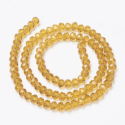 Goldenrod Glass Beads Strands, Faceted, Rondelle, Goldenrod, 3.5x3mm, Hole: 0.4mm, about 123~127pcs/strand, 13.78 inch~14.17 inch(35~36cm)
