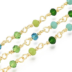 Зеленый Круглые стеклянные бусины из латуни ручной работы, с катушкой, пайки, реальный 18 k позолоченный, зелёные, 11~12.5x3~3.5 мм