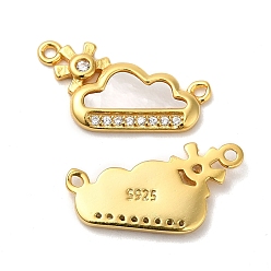 Real 18K Gold Plated 925 Sterling Silver Micro Pave Cubic Zirconia Pendants, Cloud & Sun Charm, with Shell & 925 Stamp, Real 18K Gold Plated, 9.5x17x1.5mm, Hole: 1mm
