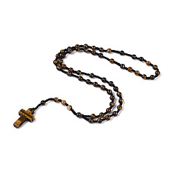Тигровый глаз Ожерелья с натуральным тигровым ожерельем, С полиэфирным плетеным канатом, крестик, (73~75см)28.74 дюйм~29.53 дюйм