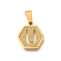 Letter U 304 прелести нержавеющей стали, реальный 18 k позолоченный, шестиугольник с подвеской в виде буквы, Буква U, 15x14x1.5 мм, отверстие : 3x5.5 мм