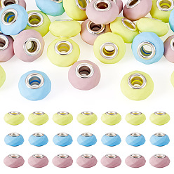 Желтый 30шт. граненые европейские бусины из смолы, окрашенные аэрозольной краской, бусины с большим отверстием, рондель с латунными сердечниками, покрытыми серебром, желтые, 15x8.5 мм, отверстие : 5 мм