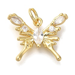 Настоящее золото 18K Стойка металлическая латунная микропрофилированная кубическая циркония подвески, без кадмия и без свинца, долговечный, бабочка, реальный 18 k позолоченный, 14x18x3 мм, отверстие : 3 мм