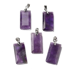 Аметист Граненые подвески из натурального аметиста, прямоугольные подвески с дужками из нержавеющей стали, цвет нержавеющей стали, 25x13x4 мм, отверстие : 5x4 мм