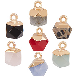 Смешанные камни 14 шт. 7 стили гальванизированные смешанные драгоценные камни подвески, с железной фурнитурой золотого цвета, граненый шар, смешанные окрашенные и неокрашенные, 11~12x8x8 мм, отверстие : 1.5 мм, 2 шт / стиль